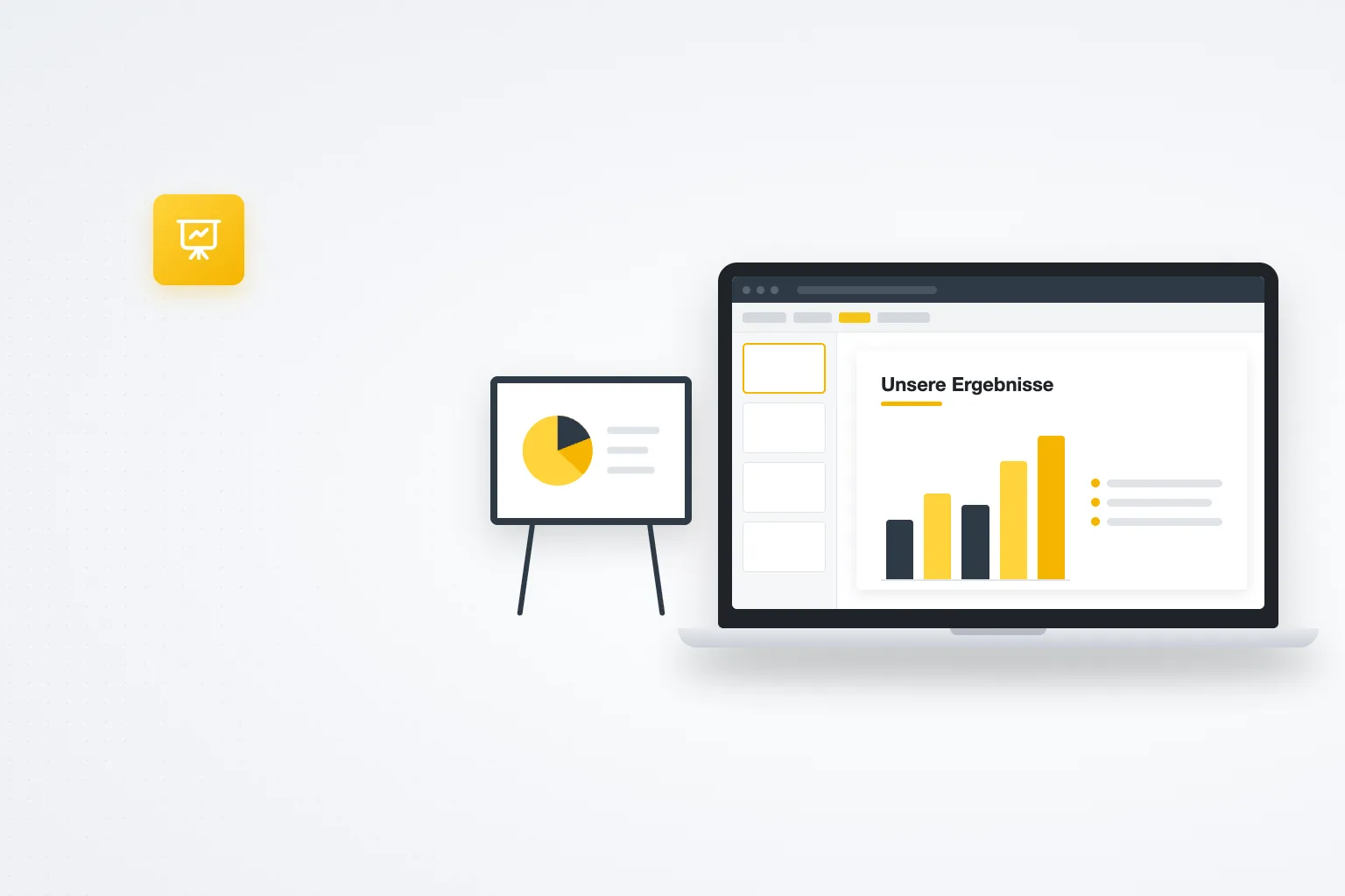 Präsentationsfolie mit Diagramm auf einem Laptop – PowerPoint Grundlagen